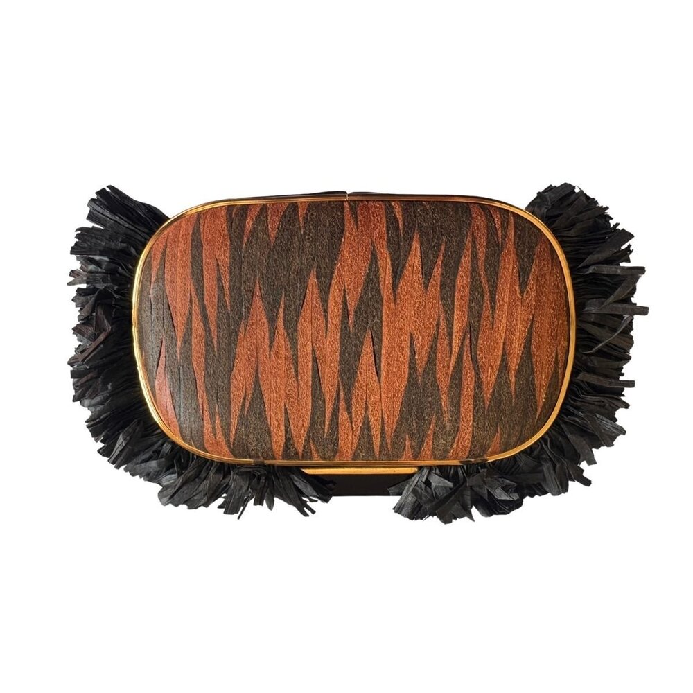 BCBGMAXAZRIA - Fringed Tiger-Print Satin Clutch with Chain